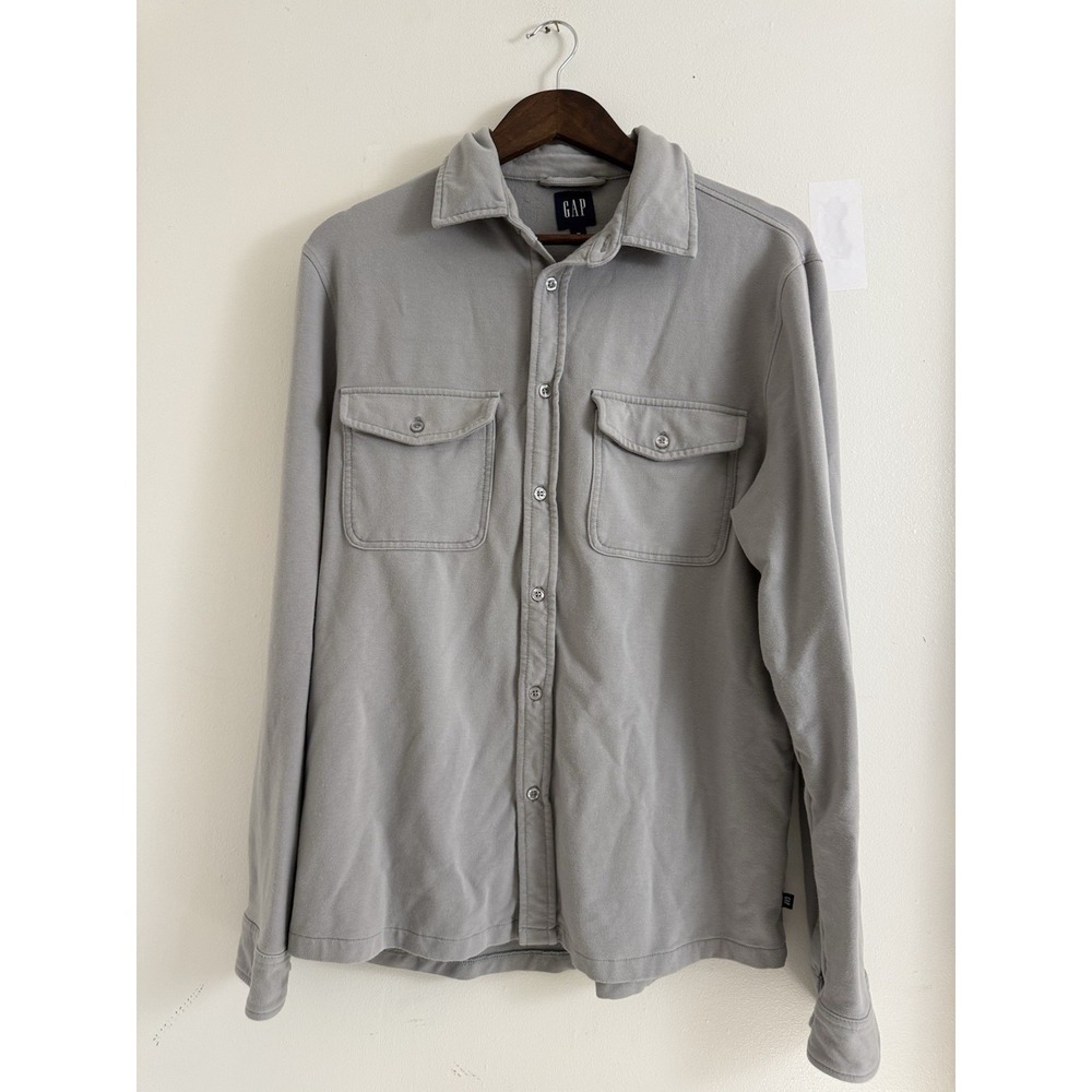 GAP Men's M Gray Knit Shirt Jacket Cotton Blend Button Front Utility Shacke